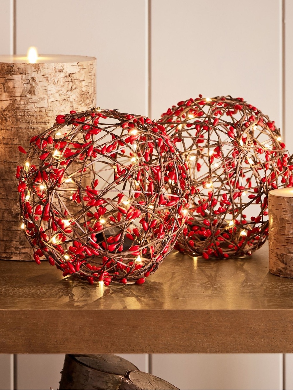 New Pottery Barn Lit Red Berry Orb/Ball Holiday Decor, Large
